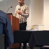 Kingi Makoare (Ngāti Whātua-o-Ōrākei) presenting on coastal issues of Auckland/Tāmaki Makaurau as well as welcoming us to Tāmaki Makaurau.